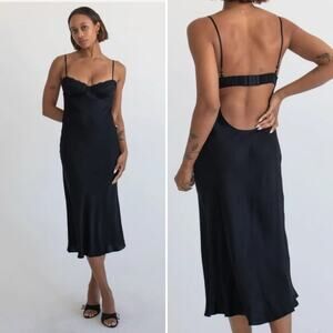 NEW Rumored Negroni Midi Slip Dress in Black Bamboo Women's Medium $128